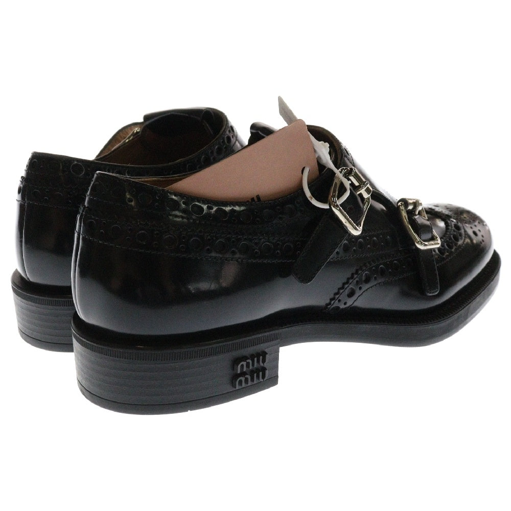 miumiu(ミュウミュウ) ×Church's チャーチ ブラッシュド ダブルモンクストラップ レザーシューズ 5E039E レディース ブラック