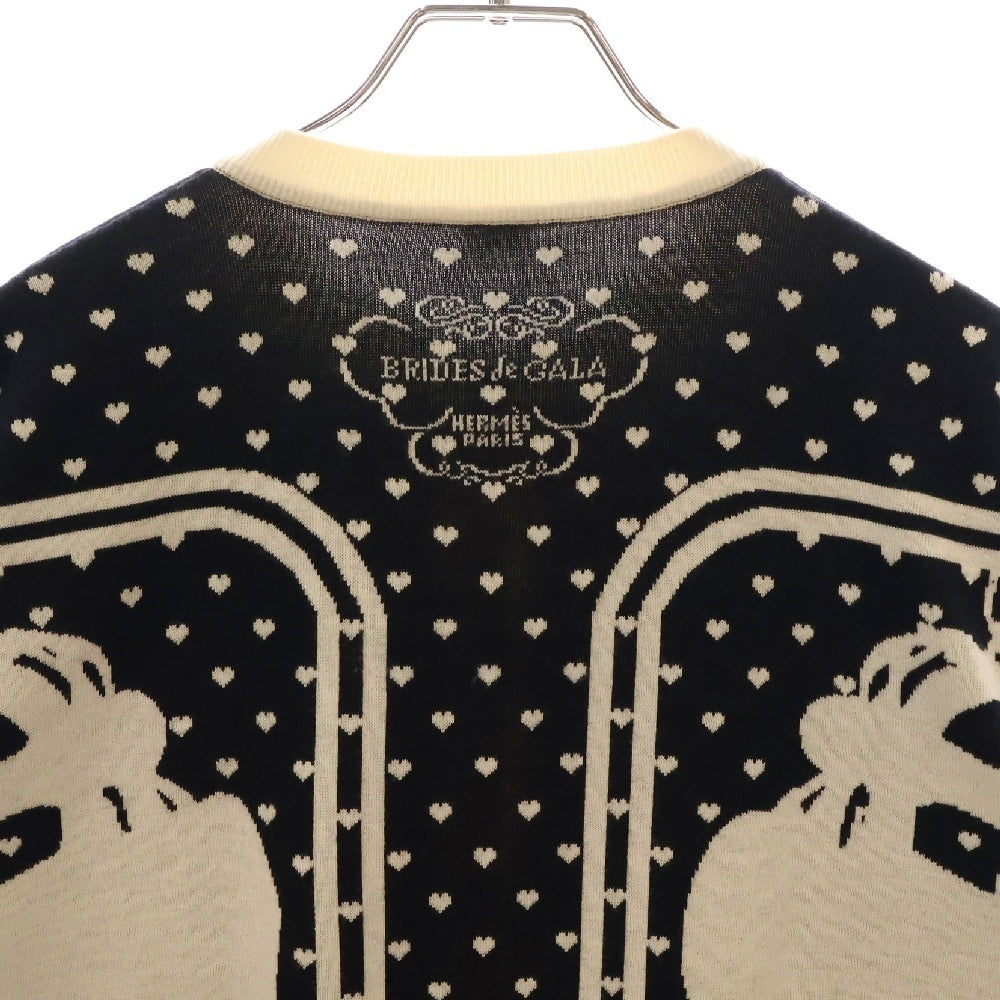 HERMES(エルメス) BRIDES de GALA カーディガン トップス ブラック 総柄 カシミヤ×シルク #36 レディース