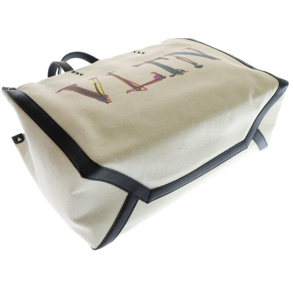 VALENTINO GARAVANI(ヴァレンチノガラヴァーニ) ロックスタッズ ロゴ トートバッグ アイボリー×ブラック キャンバス×レザー
