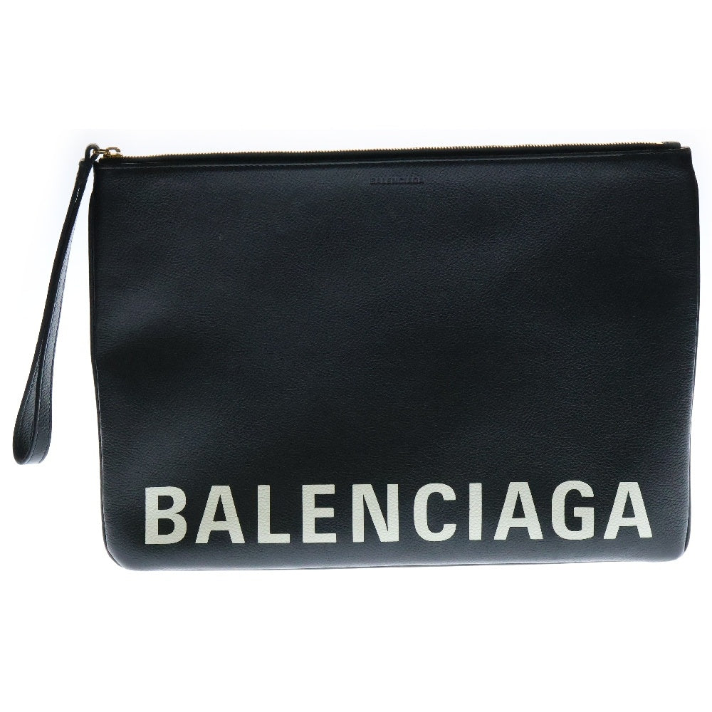 BALENCIAGA(バレンシアガ) ロゴ クラッチバッグ セカンドバッグ ブラック レザー