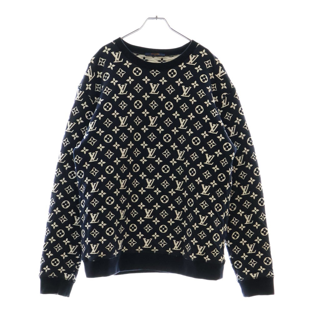 LOUIS VUITTON(ルイヴィトン) フルモノグラムジャカード クルーネック スウェット トレーナー ネイビー×ホワイト RM211Q TCJ HIY53W