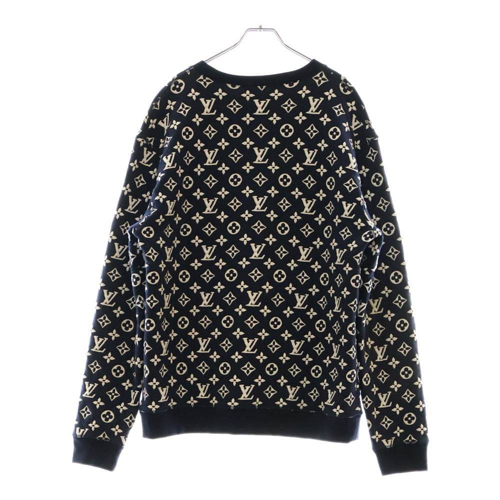 LOUIS VUITTON(ルイヴィトン) フルモノグラムジャカード クルーネック スウェット トレーナー ネイビー×ホワイト RM211Q TCJ HIY53W