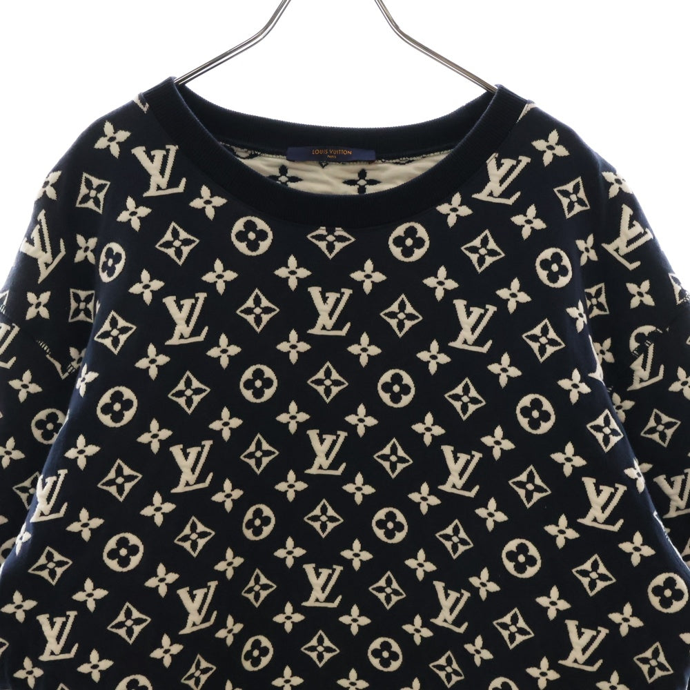 LOUIS VUITTON(ルイヴィトン) フルモノグラムジャカード クルーネック スウェット トレーナー ネイビー×ホワイト RM211Q TCJ HIY53W