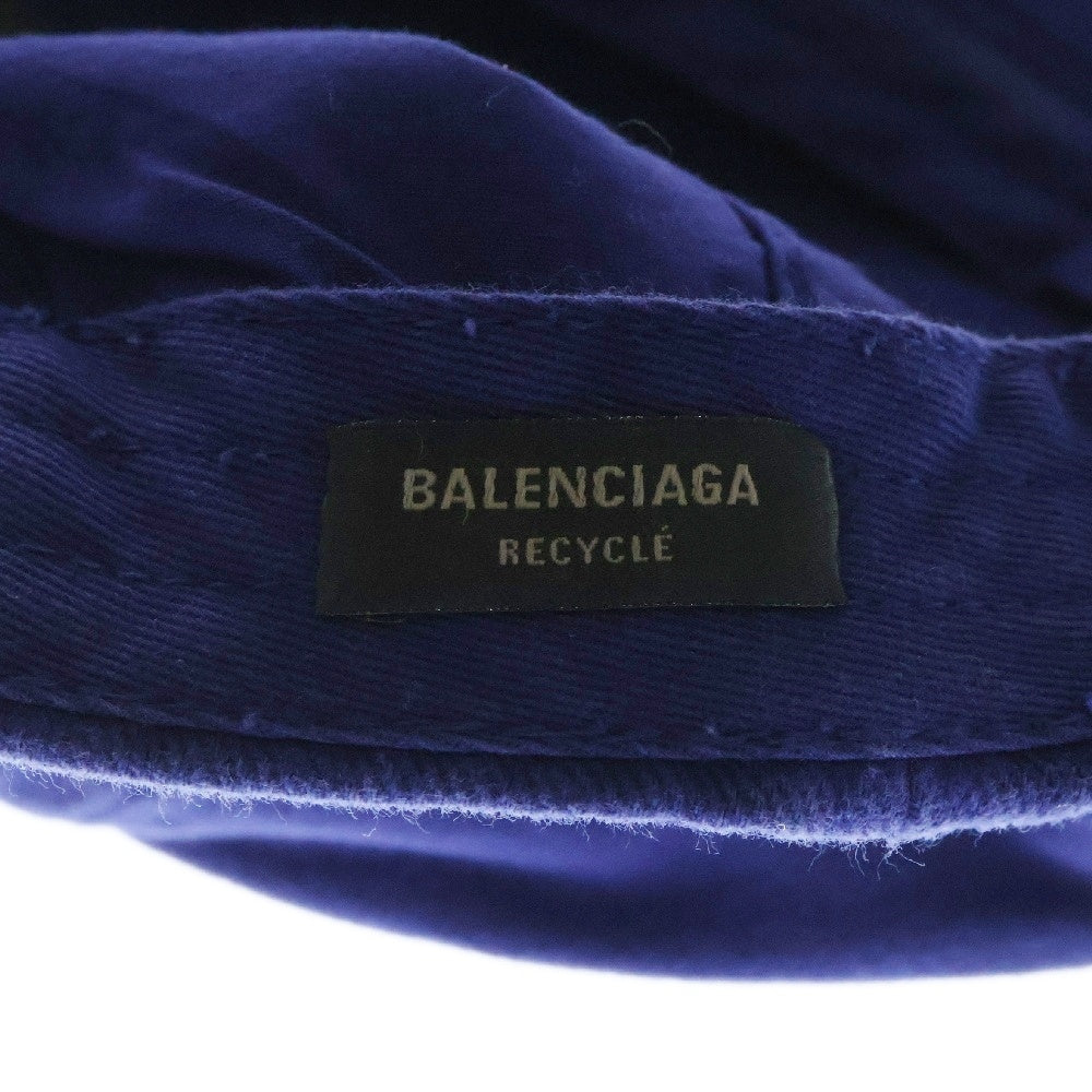 BALENCIAGA(バレンシアガ) 帽子 キャンペーンロゴ刺繍 ダメージ加工 ピアス ベースボールキャップ ブルー コットン #L 766855 410B2