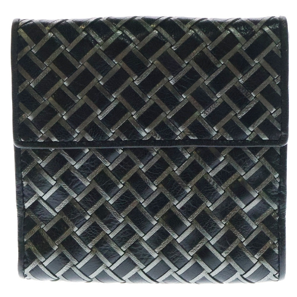 BOTTEGA VENETA(ボッテガヴェネタ) イントレチャート Wホック 二つ折り財布 ブラック レザー コンパクトウォレット