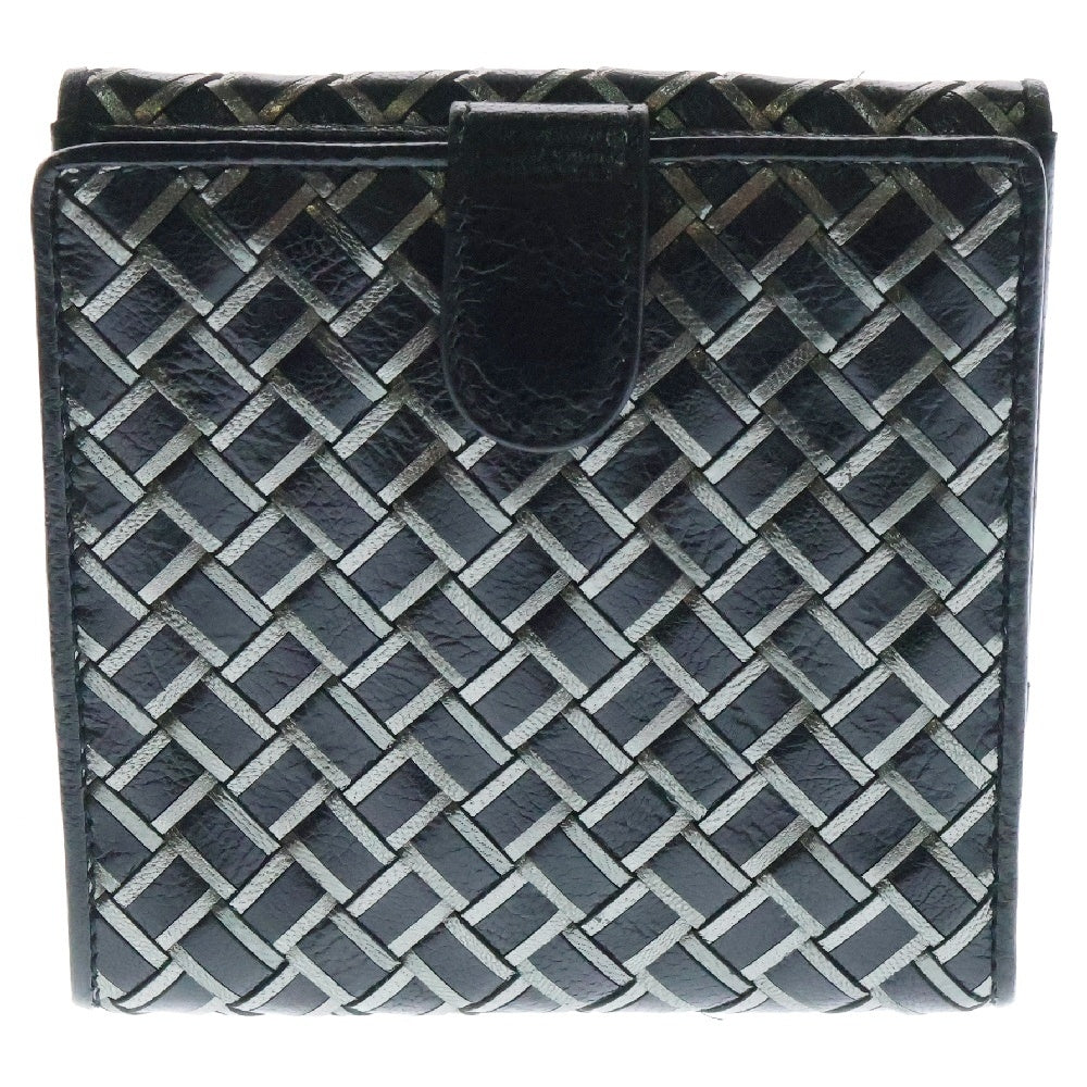 BOTTEGA VENETA(ボッテガヴェネタ) イントレチャート Wホック 二つ折り財布 ブラック レザー コンパクトウォレット