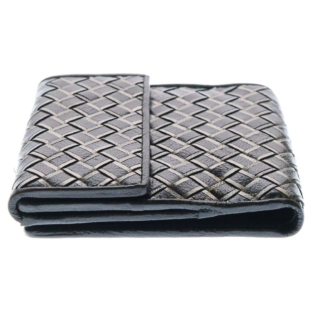 BOTTEGA VENETA(ボッテガヴェネタ) イントレチャート Wホック 二つ折り財布 ブラック レザー コンパクトウォレット