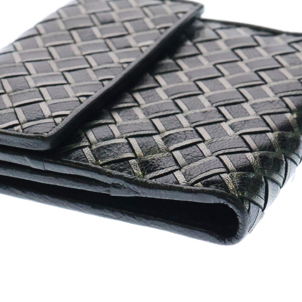 BOTTEGA VENETA(ボッテガヴェネタ) イントレチャート Wホック 二つ折り財布 ブラック レザー コンパクトウォレット