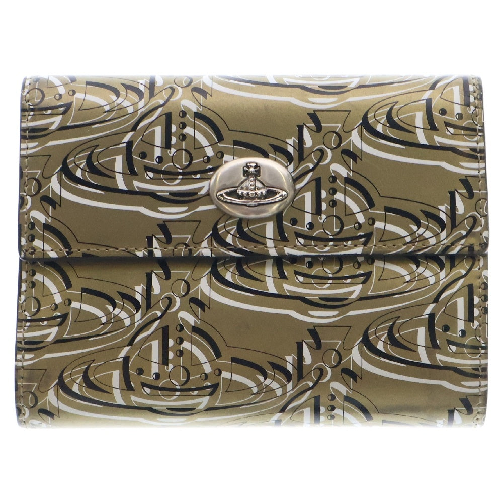 Vivienne Westwood(ヴィヴィアンウエストウッド) がま口二つ折り財布 ゴールド レザー コンパクトウォレット ロゴモチーフ