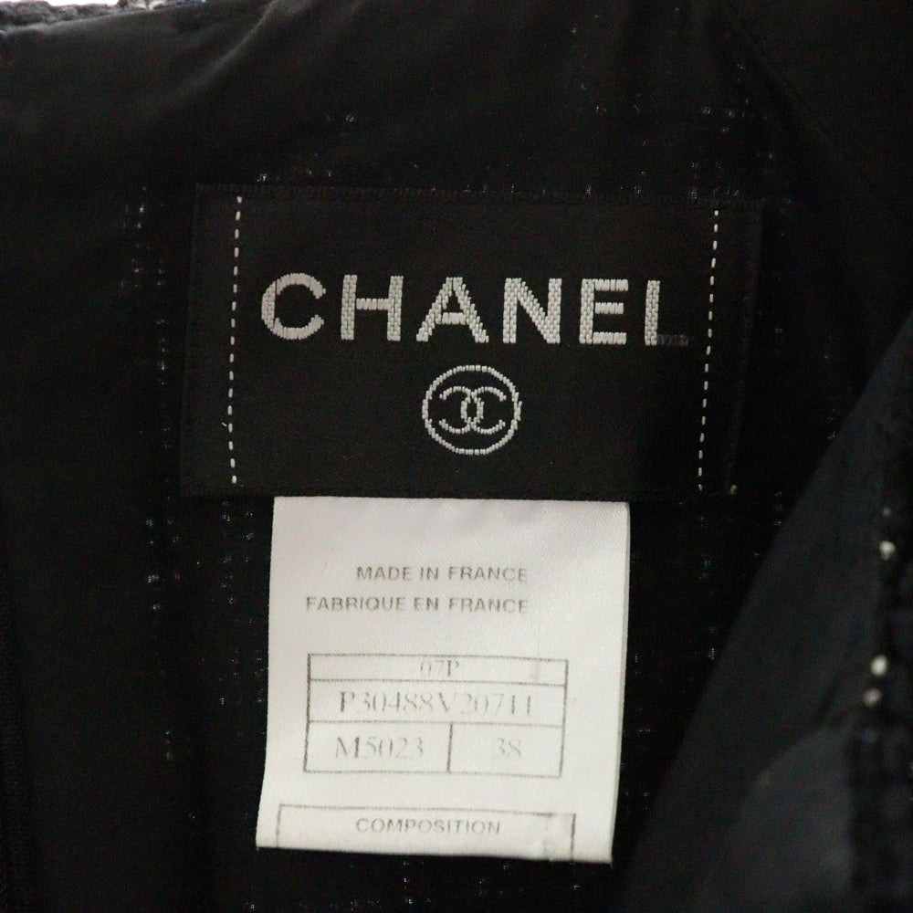 CHANEL(シャネル) 07P ツイードワンピース 黒 コットン×アクリル レディース P30488