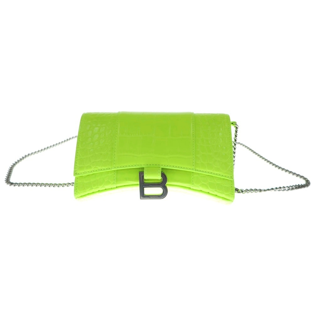 BALENCIAGA(バレンシアガ) アワーグラス ショルダーバッグ チェーンウォレット クロコ型押し イエロー レザー 656050