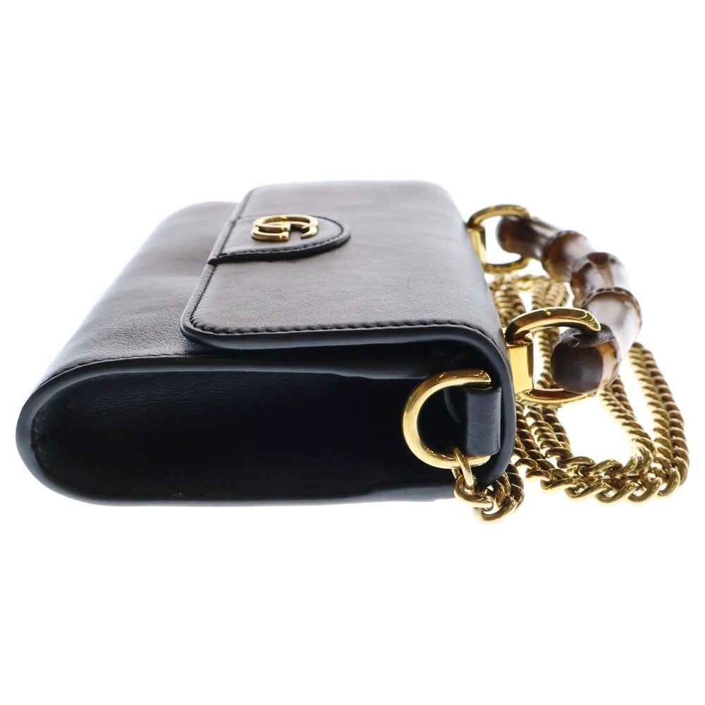 GUCCI(グッチ) バンブー 2wayチェーンショルダーバッグ ハンドバッグ ブラック ゴールド金具 レザー 675795