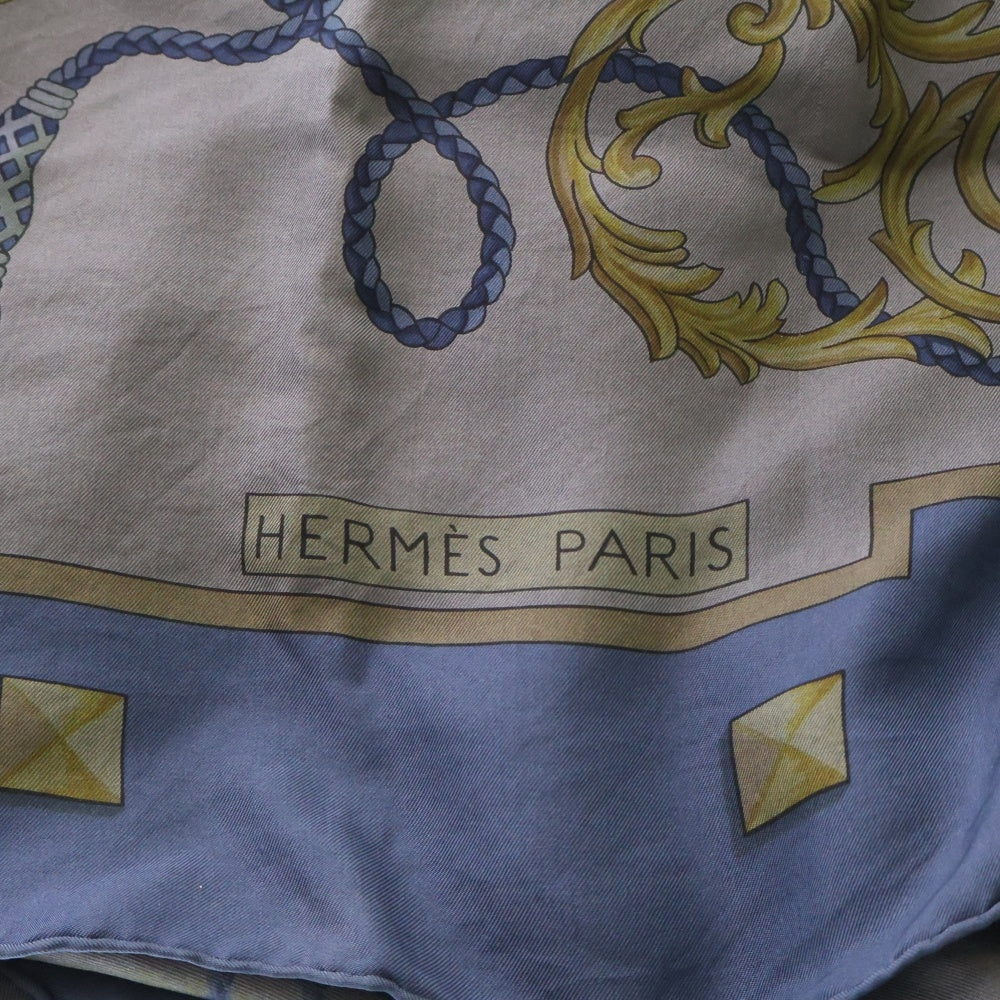 HERMES(エルメス) カレ140 LES CLES THE KEYS RARE キータッセル 鍵柄 カレジュアン ネイビー×グレー シルク スカーフ