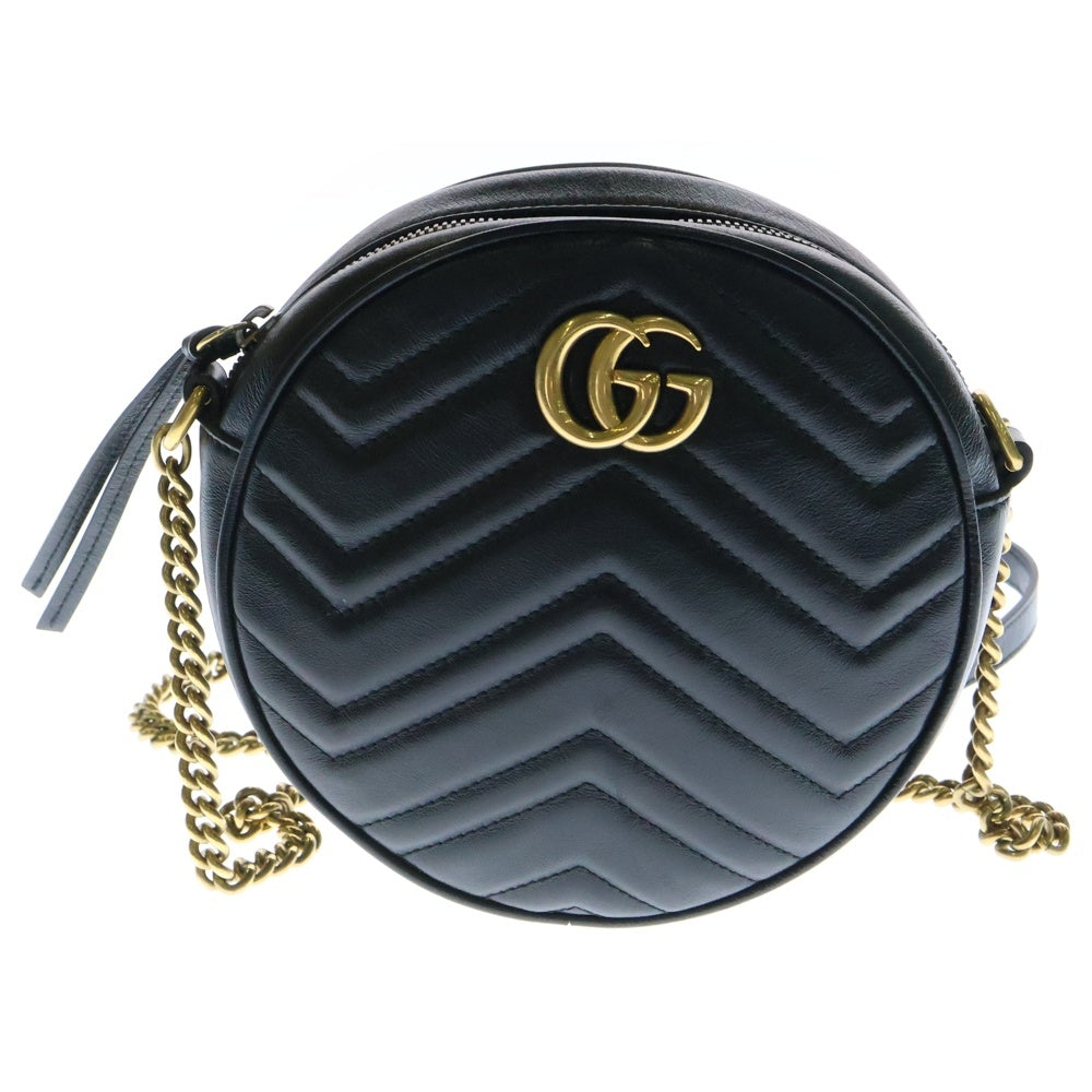 GUCCI(グッチ) GGマーモント ラウンドショルダーバッグ チェーンショルダー ブラック ゴールド金具 レザー 550154