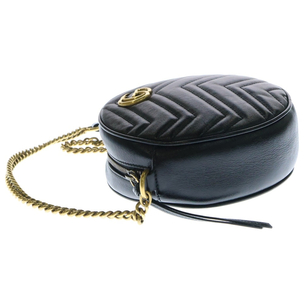 GUCCI(グッチ) GGマーモント ラウンドショルダーバッグ チェーンショルダー ブラック ゴールド金具 レザー 550154