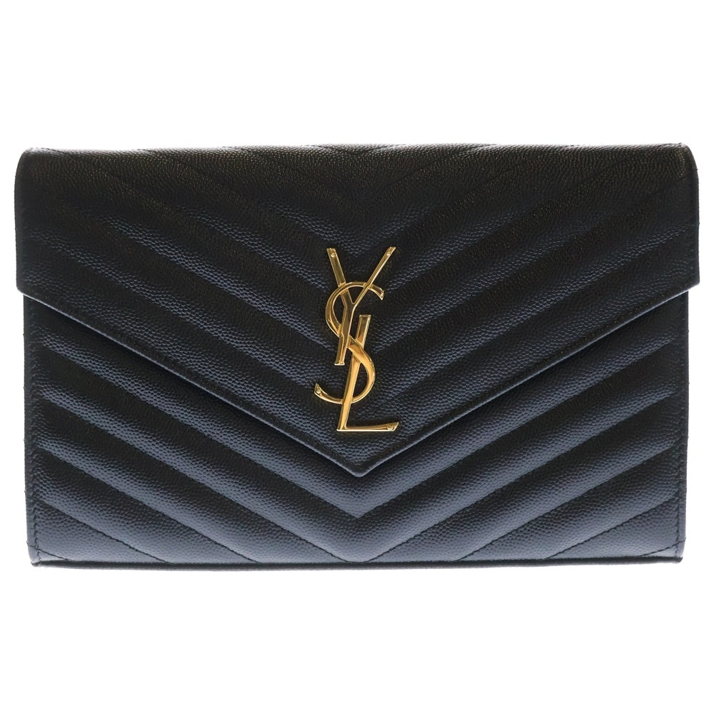 SAINT LAURENT PARIS(サンローランパリ) カサンドラ チェーンウォレット ショルダーバッグ ブラック ゴールド金具 レザー 377823