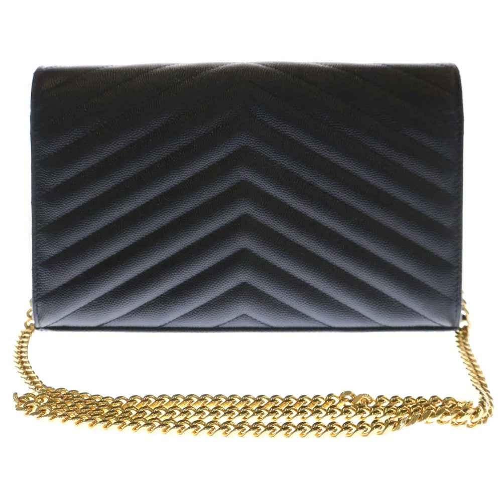 SAINT LAURENT PARIS(サンローランパリ) カサンドラ チェーンウォレット ショルダーバッグ ブラック ゴールド金具 レザー 377823