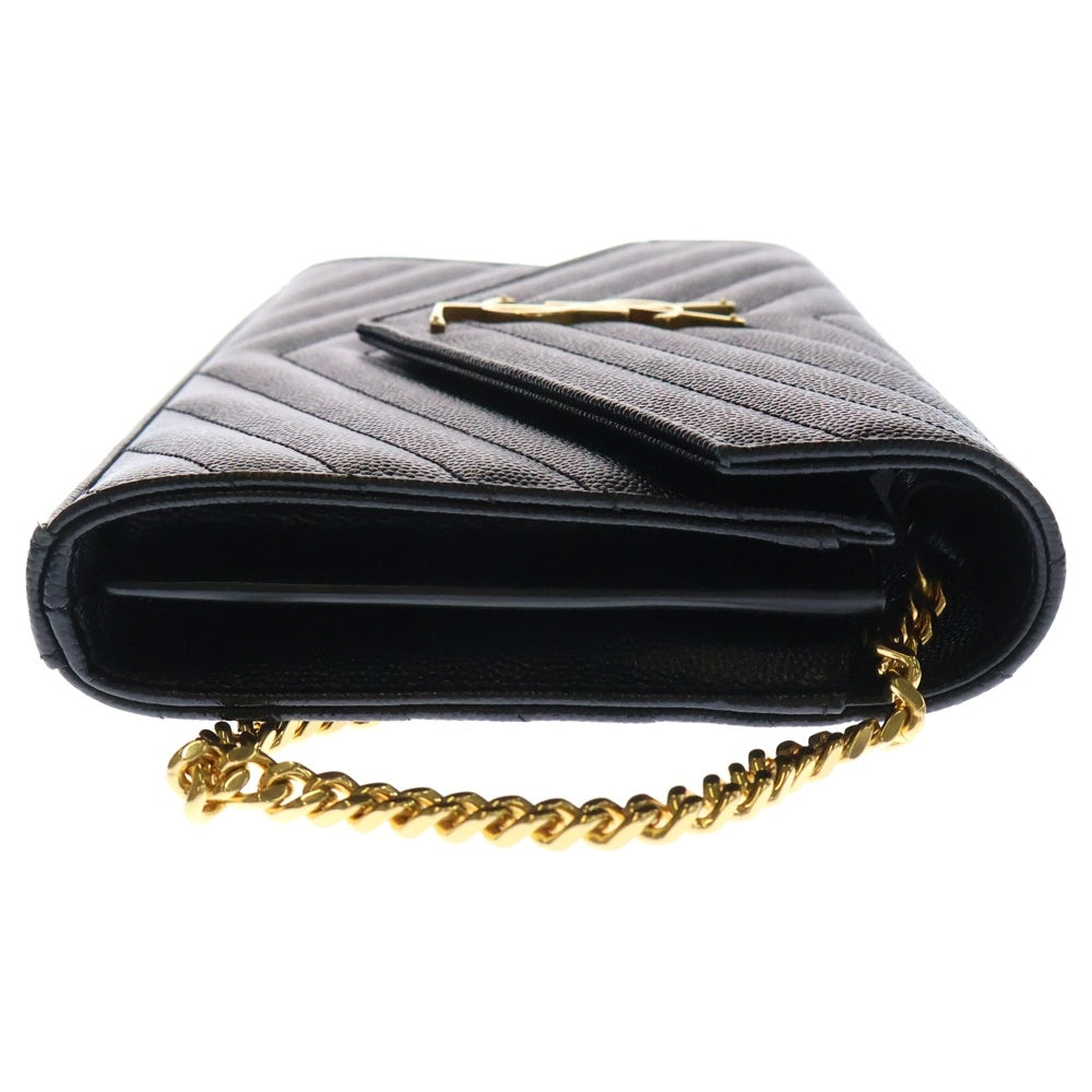 SAINT LAURENT PARIS(サンローランパリ) カサンドラ チェーンウォレット ショルダーバッグ ブラック ゴールド金具 レザー 377823