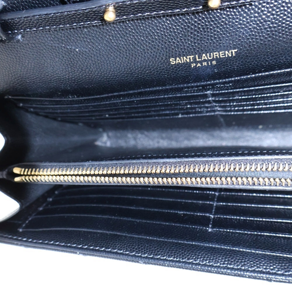 SAINT LAURENT PARIS(サンローランパリ) カサンドラ チェーンウォレット ショルダーバッグ ブラック ゴールド金具 レザー 377823