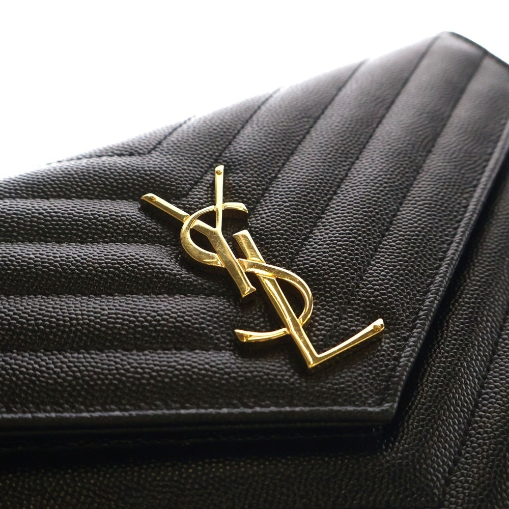 SAINT LAURENT PARIS(サンローランパリ) カサンドラ チェーンウォレット ショルダーバッグ ブラック ゴールド金具 レザー 377823