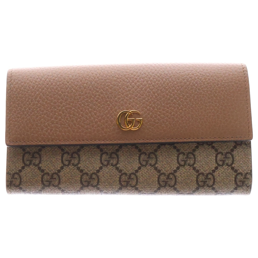 GUCCI(グッチ) GGマーモント GGスプリーム コンチネンタルウォレット ロングウォレット 長財布 レザー×PVC ピンク×ベージュ ゴールド金具 456116