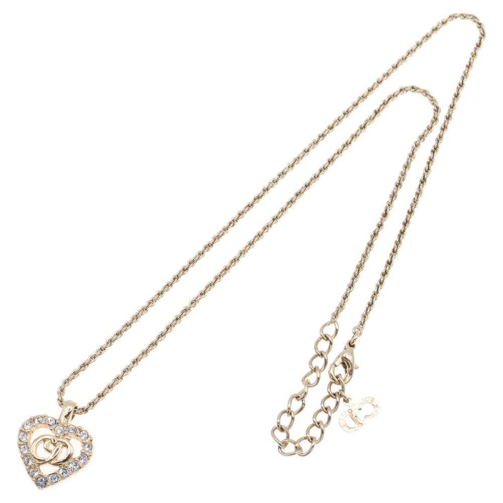 Christian Dior(クリスチャンディオール) ハート ロゴ ラインストーン ネックレス GP ゴールド アクセサリー