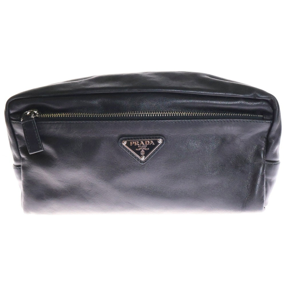 PRADA(プラダ) クラッチバッグ 黒 レザー ソフトカーフ ミニバッグ トライアングルロゴ 2N0029