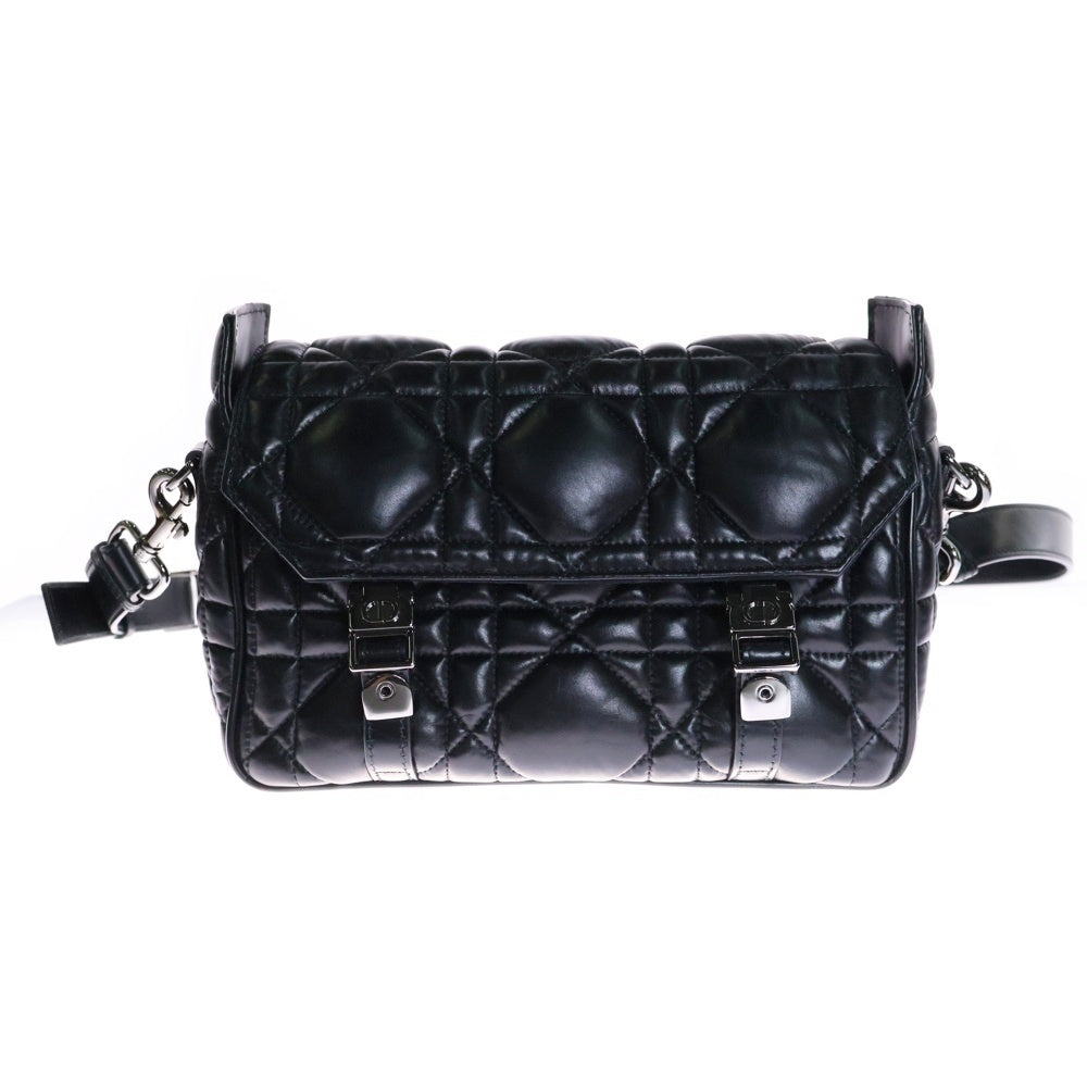 Christian Dior(クリスチャンディオール) マイクロカナージュ ディオールキャンプ ショルダーバッグ 黒 レザー シルバー金具