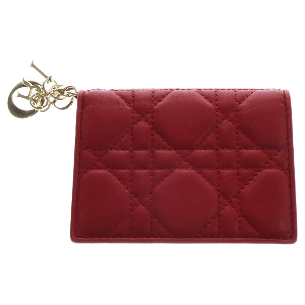 Christian Dior(クリスチャンディオール) カナージュ カードケース レッド ゴールド金具 レザー ウォレット
