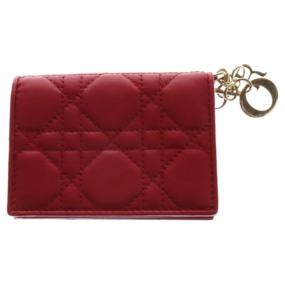 Christian Dior(クリスチャンディオール) カナージュ カードケース レッド ゴールド金具 レザー ウォレット