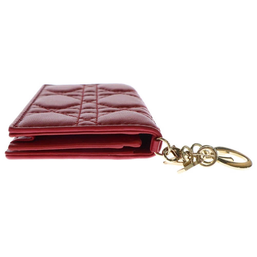 Christian Dior(クリスチャンディオール) カナージュ カードケース レッド ゴールド金具 レザー ウォレット