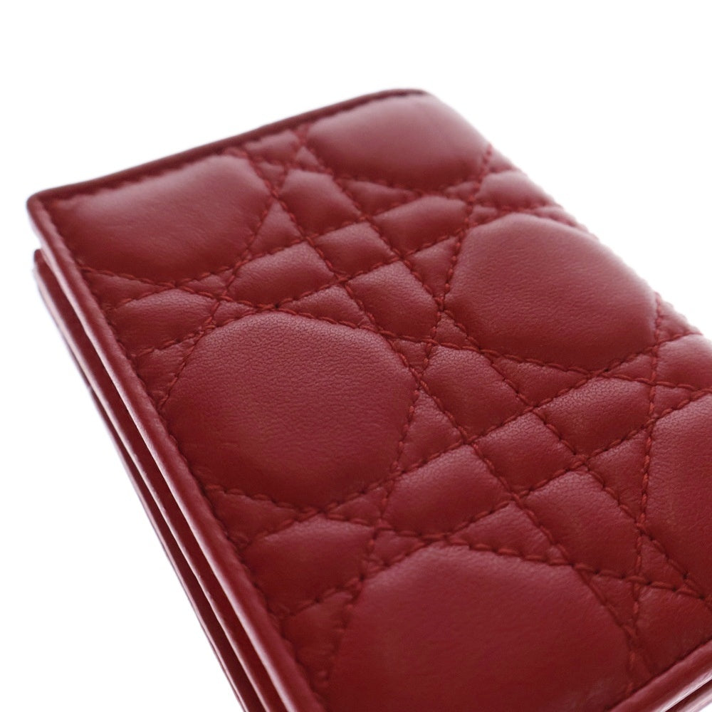 Christian Dior(クリスチャンディオール) カナージュ カードケース レッド ゴールド金具 レザー ウォレット