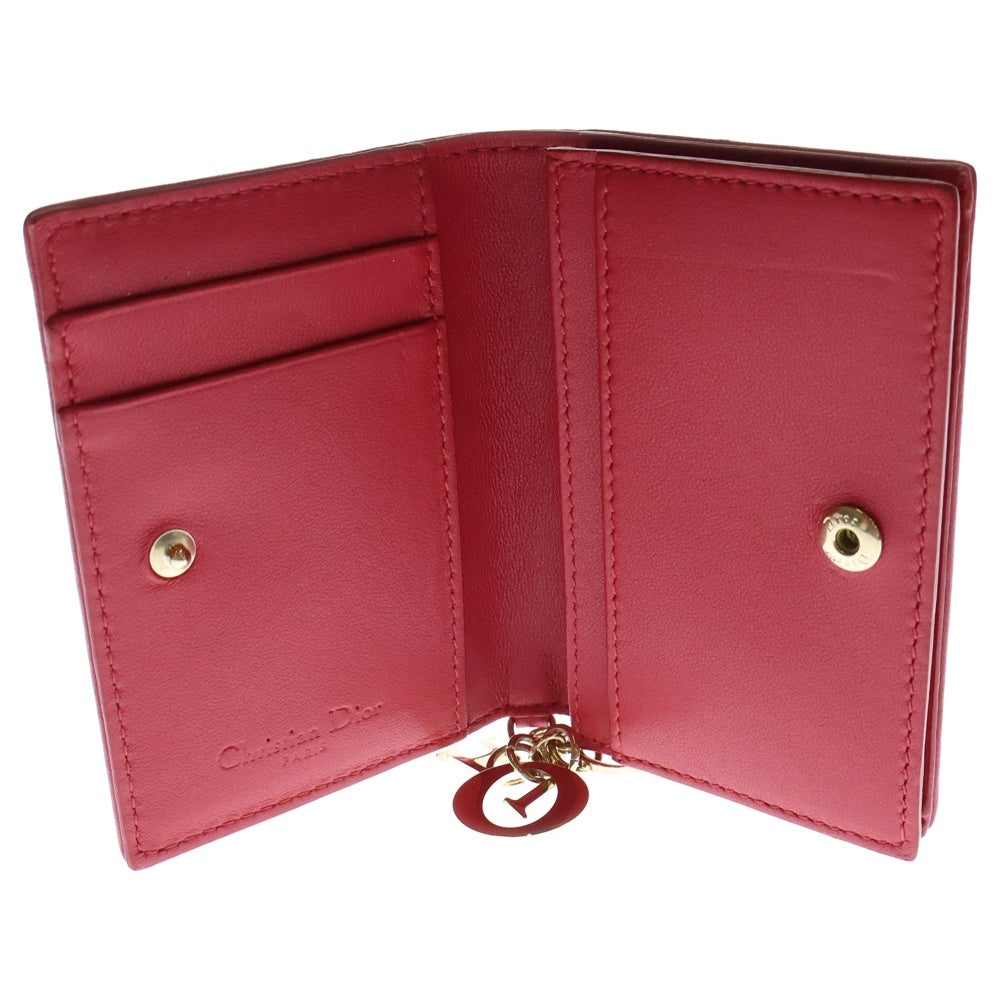 Christian Dior(クリスチャンディオール) カナージュ カードケース レッド ゴールド金具 レザー ウォレット