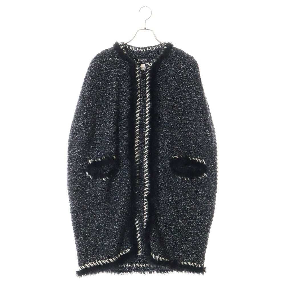 CHANEL(シャネル) ココマークジップ アップ カシミヤ モヘヤ混 ファー ニット セーター ポンチョ グレー/ブラック レディース P39919K02851