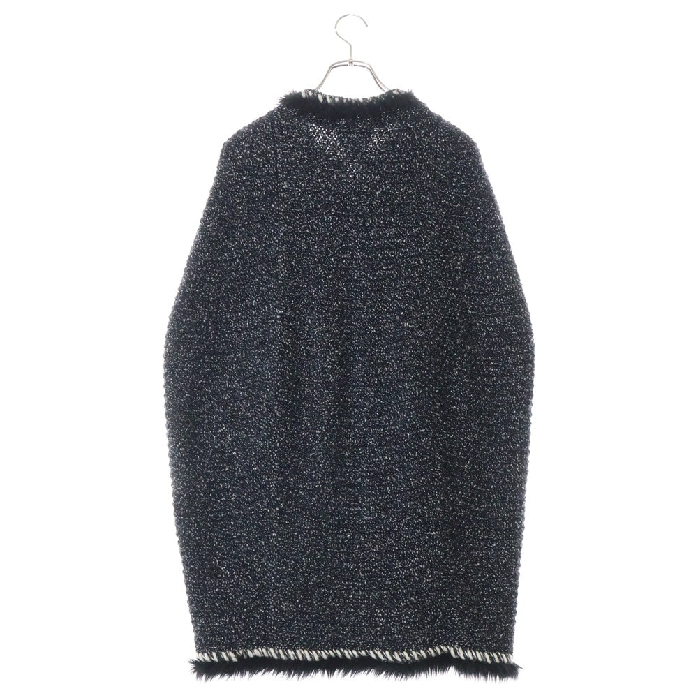 CHANEL(シャネル) ココマークジップ アップ カシミヤ モヘヤ混 ファー ニット セーター ポンチョ グレー/ブラック レディース P39919K02851