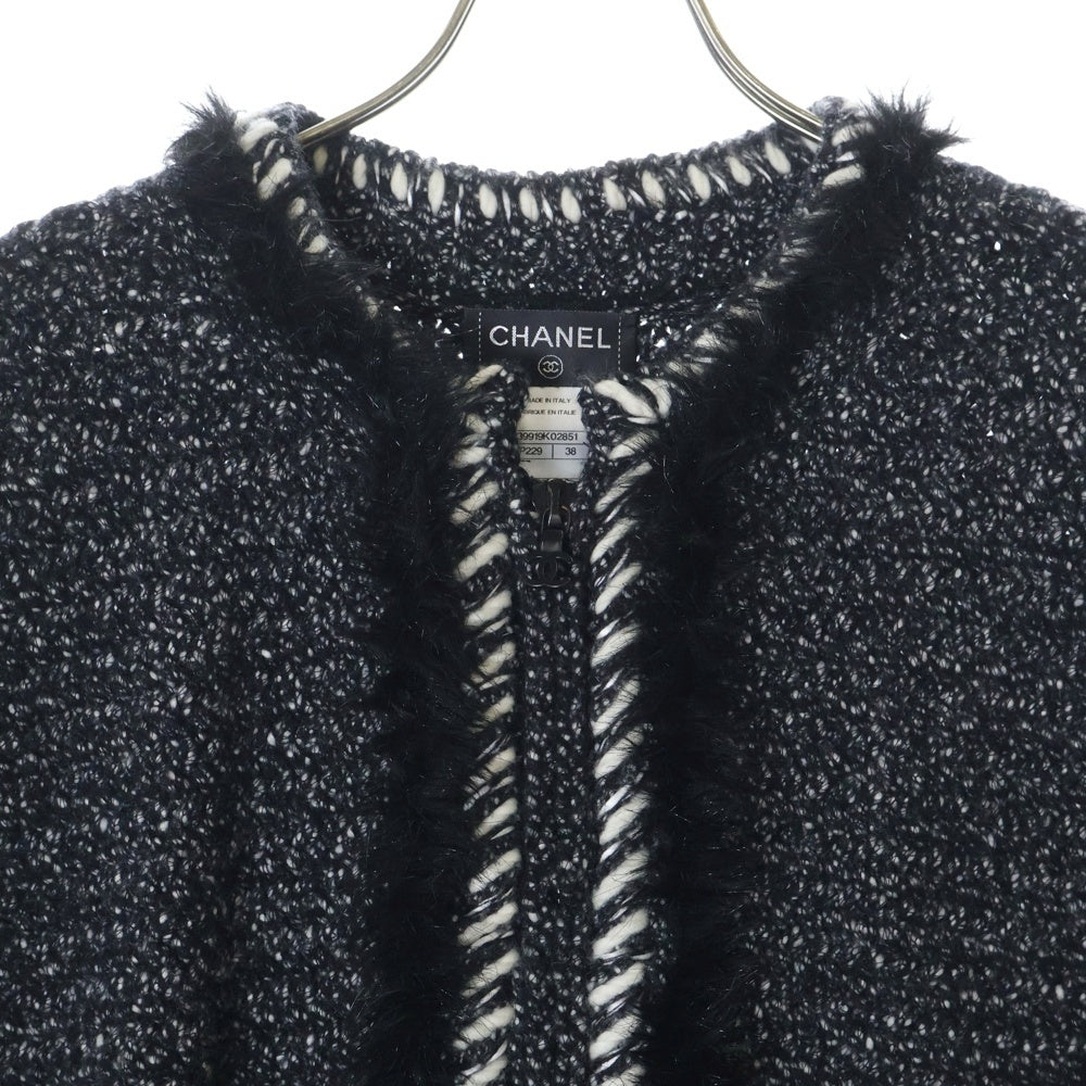 CHANEL(シャネル) ココマークジップ アップ カシミヤ モヘヤ混 ファー ニット セーター ポンチョ グレー/ブラック レディース P39919K02851