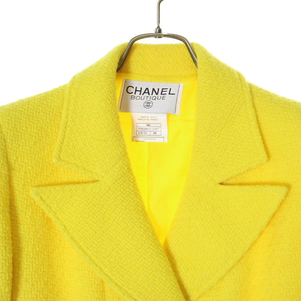 CHANEL(シャネル) 96AW ヴィンテージ グリポア ココマークボタン ダブルブレスト 裾チェーン アルパカ混 ウール テーラードジャケット イエロー レディース P08286V05067