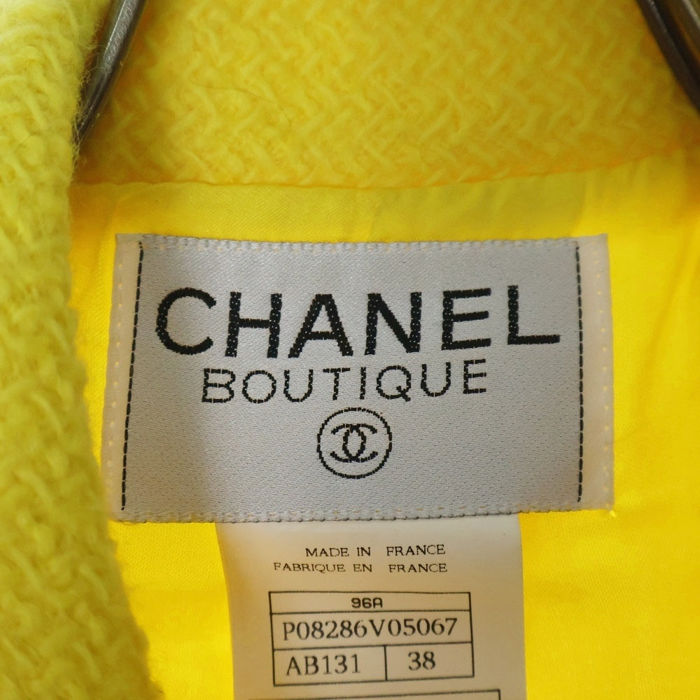 CHANEL(シャネル) 96AW ヴィンテージ グリポア ココマークボタン ダブルブレスト 裾チェーン アルパカ混 ウール テーラードジャケット イエロー レディース P08286V05067