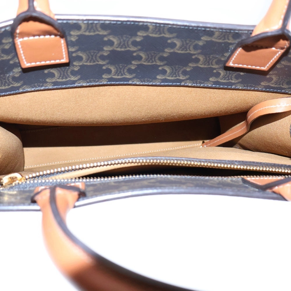 CELINE(セリーヌ) トリオンフ バーティカルカバ スモール 2WAYバッグ ハンドバッグ トートバッグ ショルダーバッグ ブラウン ゴールド金具 レザー×PVC