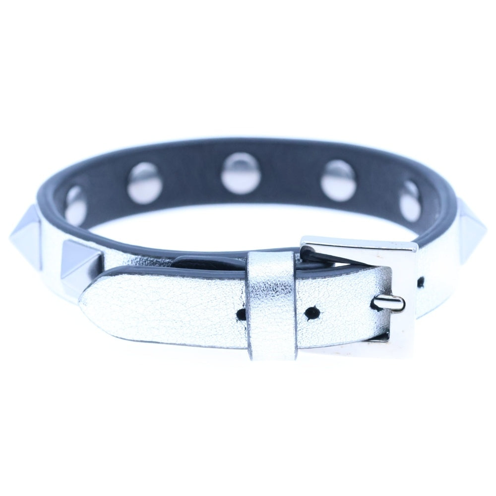 VALENTINO GARAVANI(ヴァレンチノガラヴァーニ) ロックスタッズ レザー ブレスレット シルバー/ブラック XW2J0255GZA_T29