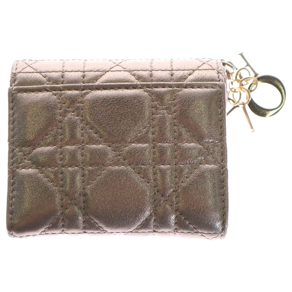 Christian Dior(クリスチャンディオール) レディディオール ロータス カナージュ コンパクトウォレット 三つ折り財布 ゴールド レザー ゴールド金具