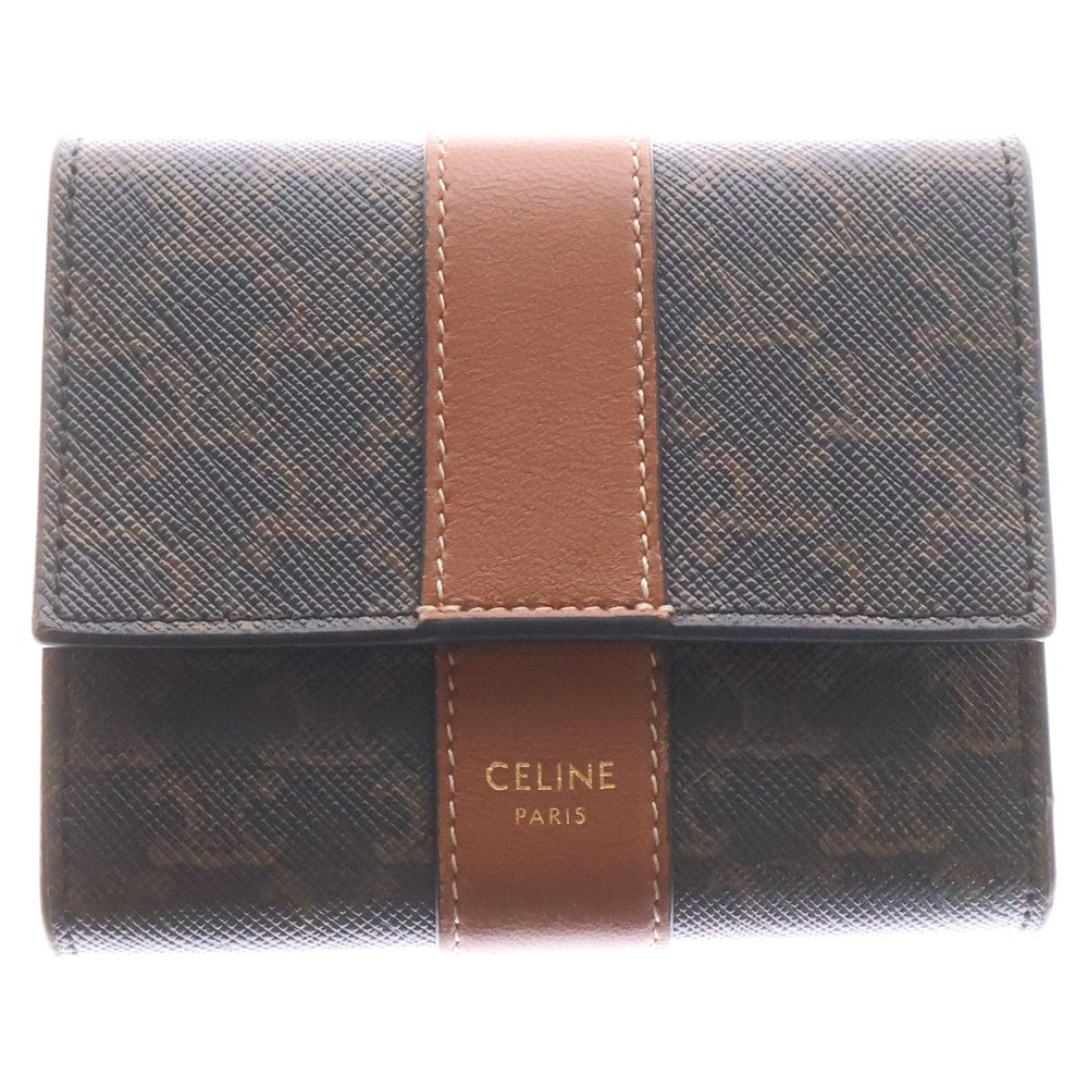 CELINE(セリーヌ) トリオンフ フォールデッド コンパクトウォレット 三つ折り財布 ブラウン ゴールド金具 PVC×レザー