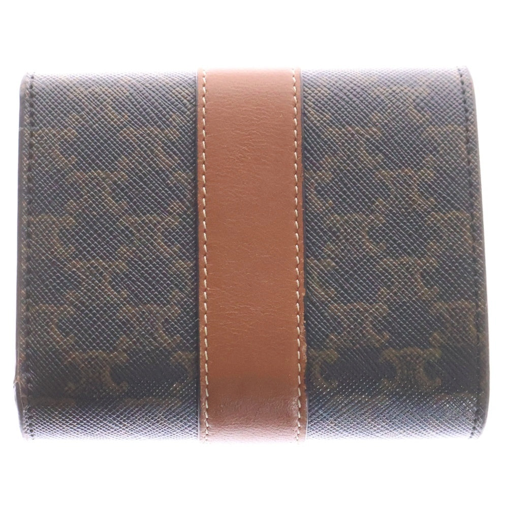 CELINE(セリーヌ) トリオンフ フォールデッド コンパクトウォレット 三つ折り財布 ブラウン ゴールド金具 PVC×レザー