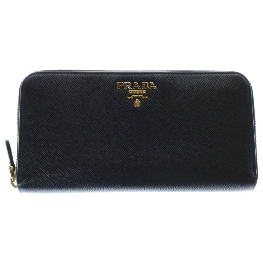 PRADA(プラダ) サフィアーノ ラウンドファスナー長財布 ロングウォレット カードケース ブラック ゴールド金具 レザー 1ML506