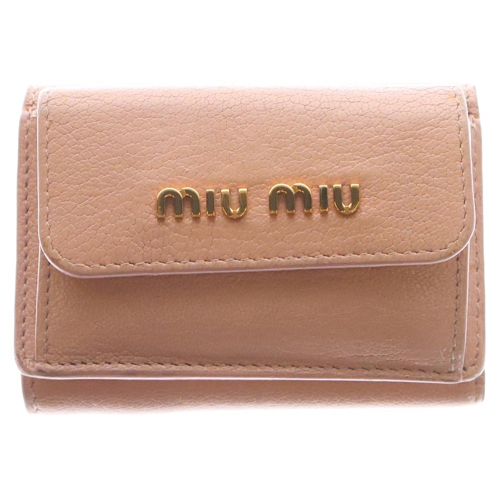 miumiu(ミュウミュウ) マドラスロゴ 三つ折り財布 コンパクトウォレット ゴールド金具 ピンク レザー 5MH021