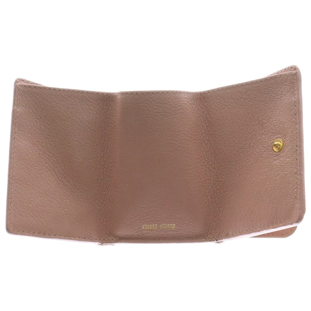 miumiu(ミュウミュウ) マドラスロゴ 三つ折り財布 コンパクトウォレット ゴールド金具 ピンク レザー 5MH021