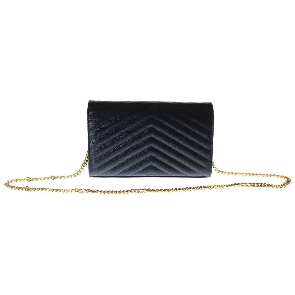 SAINT LAURENT PARIS(サンローランパリ) カサンドラ チェーンショルダーバッグ ショルダーウォレット ハンドバッグ ブラック ゴールド金具 レザー 377828
