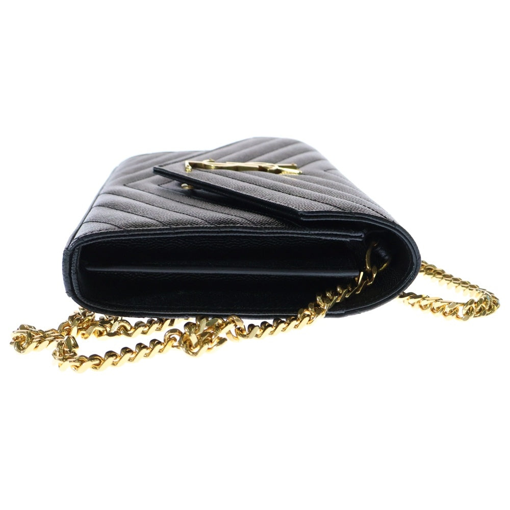 SAINT LAURENT PARIS(サンローランパリ) カサンドラ チェーンショルダーバッグ ショルダーウォレット ハンドバッグ ブラック ゴールド金具 レザー 377828