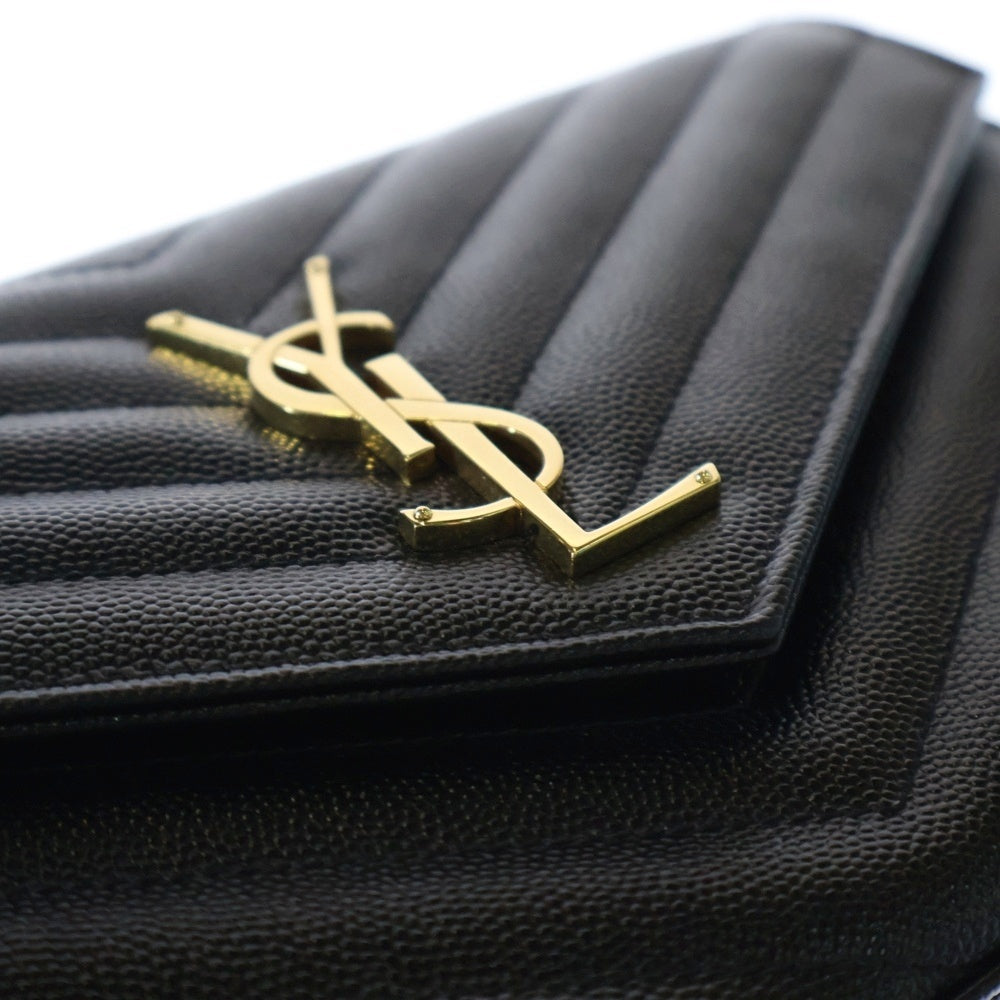 SAINT LAURENT PARIS(サンローランパリ) カサンドラ チェーンショルダーバッグ ショルダーウォレット ハンドバッグ ブラック ゴールド金具 レザー 377828