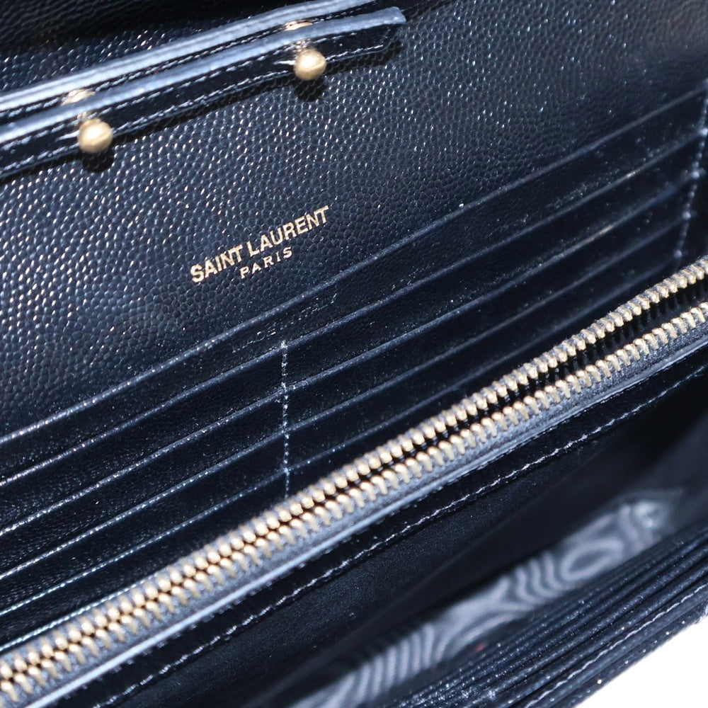 SAINT LAURENT PARIS(サンローランパリ) カサンドラ チェーンショルダーバッグ ショルダーウォレット ハンドバッグ ブラック ゴールド金具 レザー 377828
